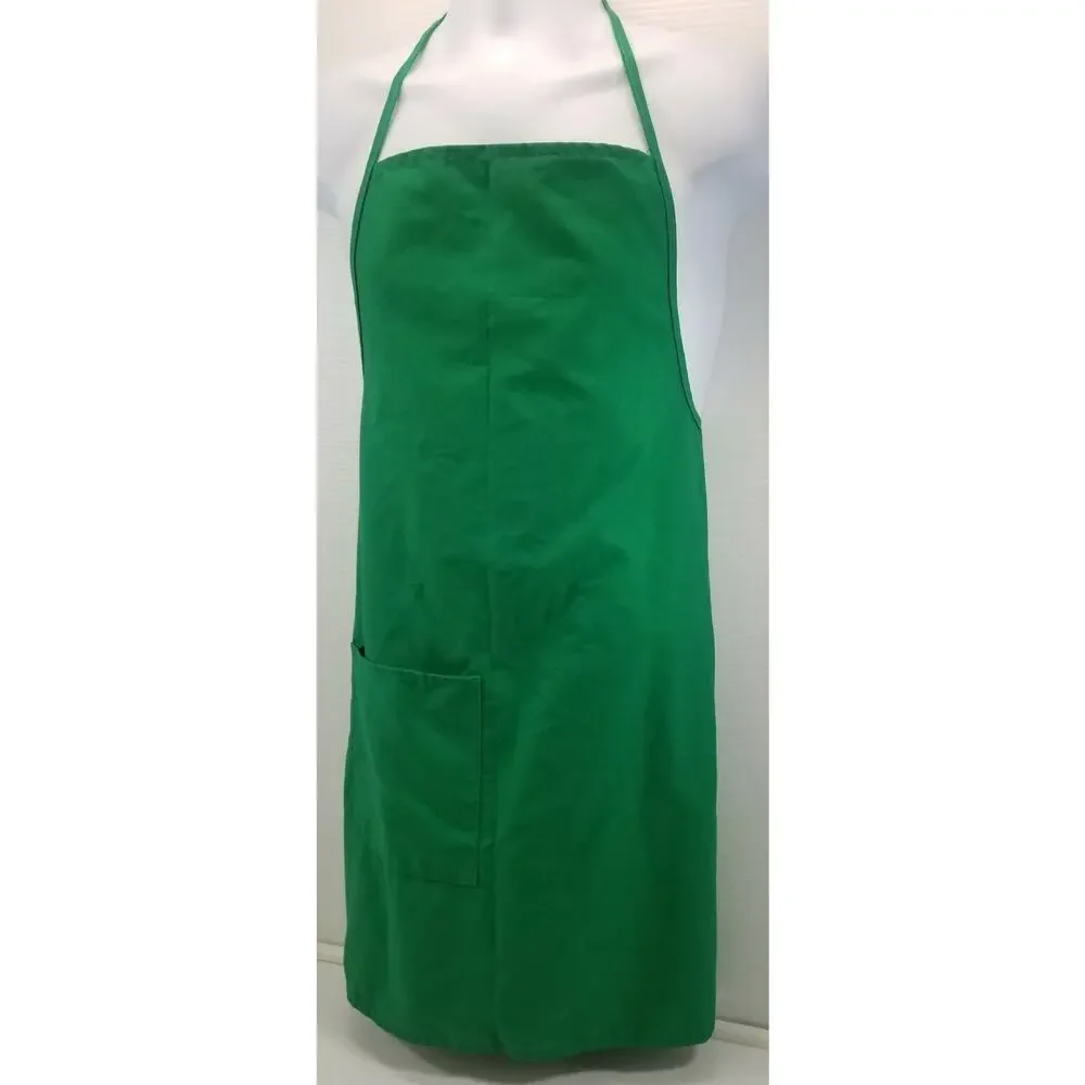 QQ) Green Adult Chef Server Waiter Waitress Apron Single Pocket Cotton Polyester